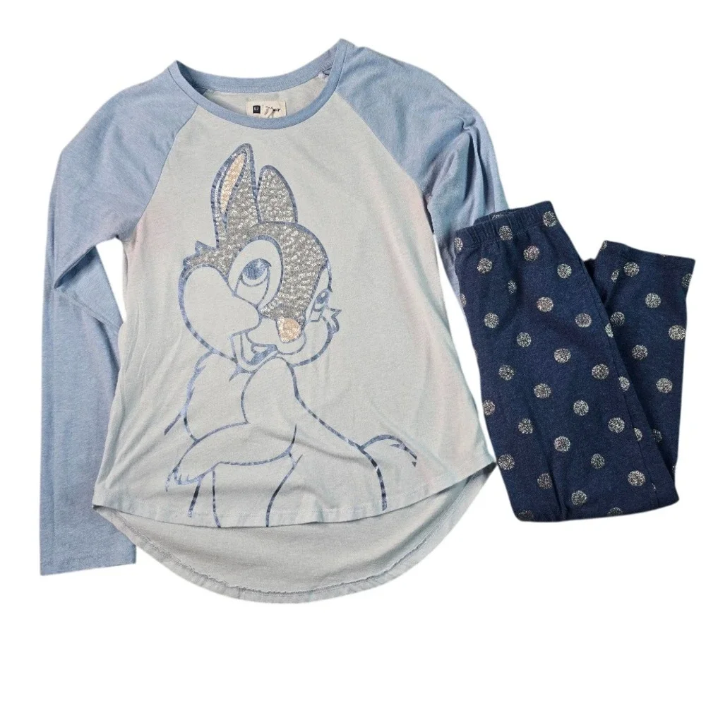Gap Kids Disney Thumper Pajama Set XL 12 Blue Gray Sequin Glitter Bambi Coquette